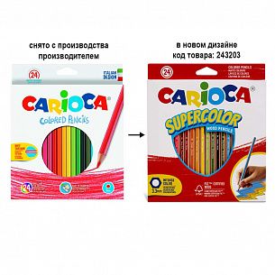 Карандаши цветные CARIOCA деревянные, 24 цвета, шестигранные, картонная упаковка