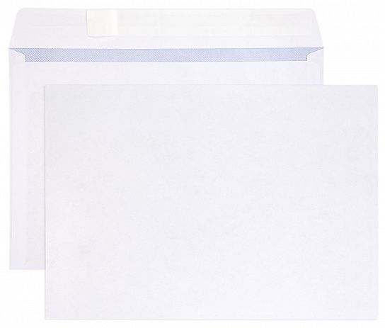 Конверт почтовый С4, (229х324) чистый, белый, стрип, 90 г/м2