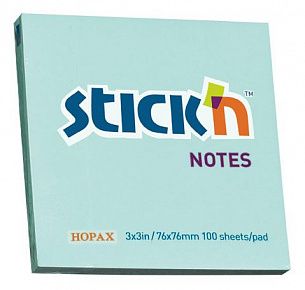 Блок самоклеящийся Stick`n 76x76 мм, 100 листов, голубой пастель