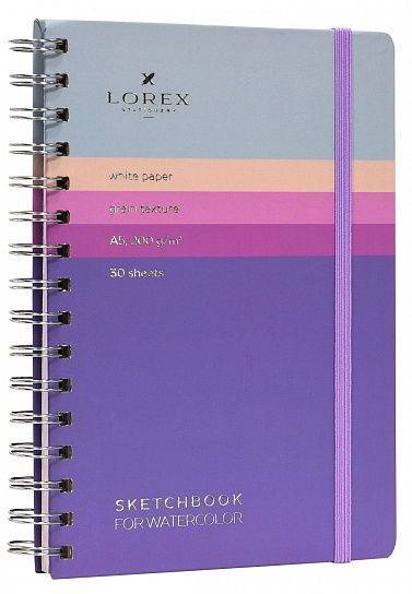 Скетчбук LOREX CURLY AQUARELLE серия GRADIENT TOUCH А5, 30 листов 200 г/м2 тонированная бумага, твердая обложка, soft touch и фольга
