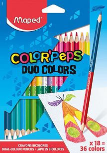 Карандаши цветные MAPED COLOR'PEPS из американской липы,  двусторонние, треугольные, ударопрочный грифель, в картонном футляре, 36 цветов, 18 шт