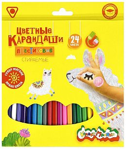 Набор цветных карандашей Каляка-Маляка 24 цвета стираемые, с ластиком, трехгранные, пластиковые