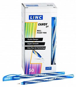 Ручка шариковая одноразовая LINC Candy 0,6 мм синяя, цвет корпуса ассорти