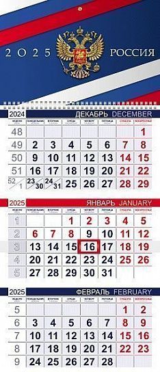 Календарь настенный кварт. 2025г. Хатбер ЭКОНОМ РОССИЯ 298х690 мм 3 бл. 1 греб.