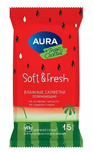 Салфетки влажные AURA TROPIC COCKTAIL 15x13 см ароматизированные белые 15 шт