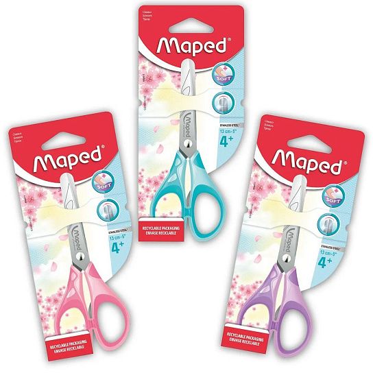 Ножницы MAPED ESSENTIALS SOFT PASTEL 130 мм ассорти эргономические ручки пластиковые с резиновыми вставками с принтом на лезвиях