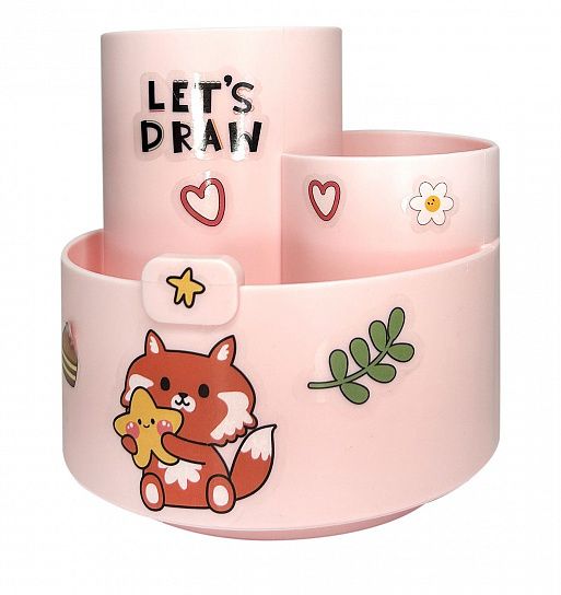 Подставка д/канц LOREX KIDS STICKERS PINKY вращающ. 3 отд. 160х105х115 мм роз. пластик