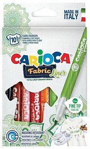 Фломастеры Carioca FABRIC LINER для ткани 10 цв. кругл. корп. водостойкие карт. упак. принт на корпусе