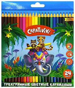 Набор цветных карандашей Creativiki 24 цв. трехгранные, деревянные, в картонной упаковке