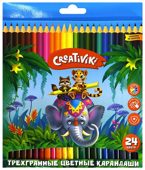 Набор цветных карандашей Creativiki 24 цв. трехгранные, деревянные, в картонной упаковке