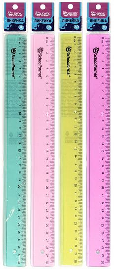 Линейка Schoolformat 30 см пластик тонированный, ассорти пастель, с европодвесом