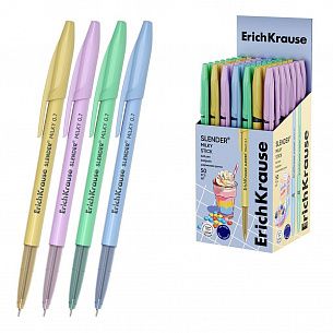 Ручка шариковая ErichKrause Slender Stick Milky синяя 0,7 мм, ассорти круглый корпус, глянцевое покрытие, игольчатый наконечник
