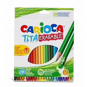 Набор цветн.каранд Carioca TITA ERASABLE с ластиком 24 цв. шестигран. корп. пластик карт.уп.