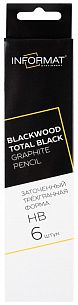 Набор чернографитных карандашей деревянные INFORMAT TOTAL BLACK BLACKWOOD 6 шт НВ заточенные трехгранные