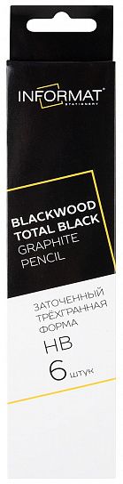 Набор чернографитных карандашей деревянные INFORMAT TOTAL BLACK BLACKWOOD 6 шт НВ заточенные трехгранные